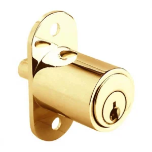 Dowel Push Button Lock for Sliding Doors, Polished Brass