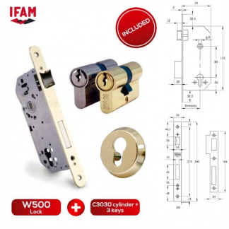 Ifam W500 Mortice Lock , Cylinder & Escutcheon